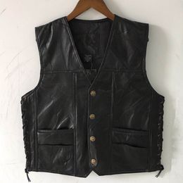 Men's Vests Men's Leather Stitching V-neck Vest Fashion Sheepskin Single-Breasted Vest 230329