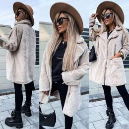 Women's Wool & Blends Nowsaa Winter Women Warm Fur Jacket Long Windbreaker Motorcycle Coats Faux Shearling Streetwear Autumn Maxi Jackets Ou