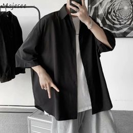 Men's Casual Shirts Men Shirts Harajuku Black White Simple Short Sleeve Korean Style Draped Loose Plus Size S-3XL Hip-hop Summer All-match Outwear 230329