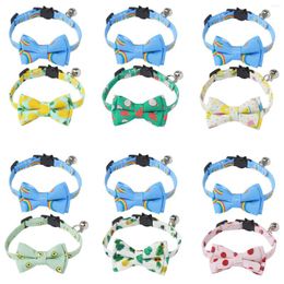 Dog Collars 2 Breakaway Pet With Bell Bowtie Removable Cat Harness Neck Choker Cute Wave Point Printed Kitty Kitten Puppy Collar