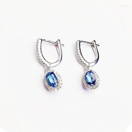 Hoop Earrings Natural Real Blue Topaz Small Earring 925 Sterling Silver 4 6mm 0.6ct 2pcs Gemstone Fine Jewelry For Men Or Women X219137