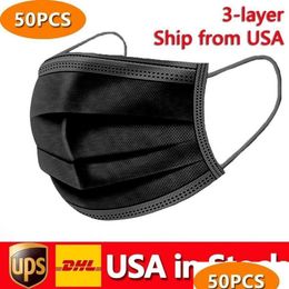 Other Home Garden Black Disposable Face Masks 3Layer Protection Sanitary Outdoor Mask With Earloop Mouth Pm Prevent Drop Delivery Dhxdz