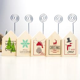 Wooden Christmas Label Holder House Shape Cartoon Office Desktop Decoration Memo Clip Party Seat Card Holders