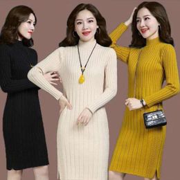 Casual Dresses Autumn Winter Sweater Dress Women Turtleneck Long Sleeve Thick Knit Mini Dress Female Short Bodycon Dress 230329