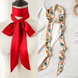 Headbands Print Solid Long Silk Satin Hair Scaf Fashion Neck Tie Ribbon Skinny Scarves Grils Hand Bag Wirst Belt Foulard Headwear 230328