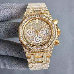 Handmade Diamond Watch Mens Imported Quartz Timing Movement Watches 40mm With Diamond-studded Steel 904L Sapphire Women Business Wristwatch Montre de Luxe