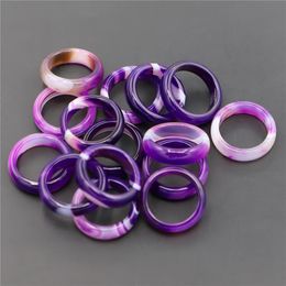 Natural Stone Wide 6mm Purple Striped Agate Rings Crystal Women Finger Ring Party Wedding