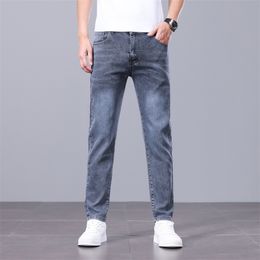 Men's Jeans Smoky Grey Sraight Trousers Men's Jeans Men Elastic Slim Small Straight Trousers Men's Simple Fashion Casual Jeans 230329