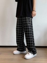 Women's Pants s Casual Plaid Fashion Streetwear With Chain Hip Hop High Waist Wide Leg Loose Trousers Korean Man Harem Summer 230329
