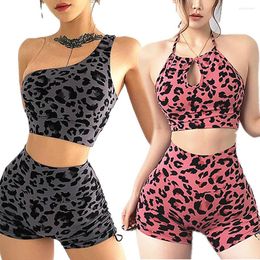 Active Sets 2023 1/2PCS Nylon Leopard Pad Sports Bra Women Booty Yoga Set Fitness Squat Proof Scrunch Workout Shorts Running Gym Suit