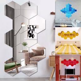 Wall Stickers 12pcs 3D Mirror Wall Sticker Hexagon Decal Home Decor DIY Selfadhesive Mirror Decor Stickers Art Wall Decoration 46126mm Large 230329