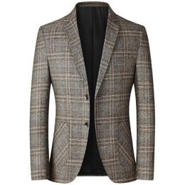 Men's Suits Blazers Fashion Men's Casual Boutique Plaid Wool Suit Coat / Men's Slim Fit Business Dress Blazers Jacket 230329