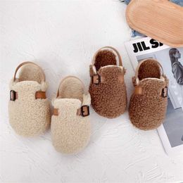 Athletic Outdoor Children Woolly Shoes 2022 Autumn and Winter New Boys and Girls Lamb Wool Half Slippers Solid Colour Fashion Baby Cotton Shoes W0329