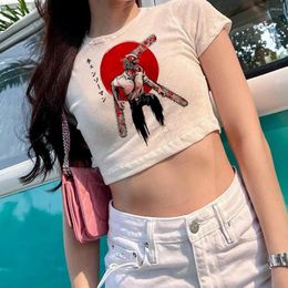 Women's T Shirts Chainsaw Man Streetwear Aesthetic Yk2 Crop Top Woman Korean Fashion 2000s Manga Trashy Cropped