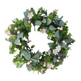 Decorative Flowers Wreaths 16.5" Green Leaves Floral Garland Artificial Flower Easter for Farmhouse Wedding Front Door Wall Decor P230310