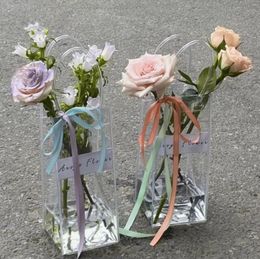 Gift Wrap Flower Packing Box Transparent PVC Flower Bouquet Bagging Florist Decoration Long Tote Clear Bag Collocation Packaging Bag 25*10*10CM