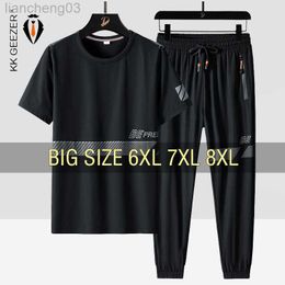 Men's Tracksuits Men T Shirt Suit Pants 2 Piece Set Oversize 6XL 7XL 8XL Plus Size Short Sleeve Black T-shirts Summer Fashion Loose Dropshipping W0329