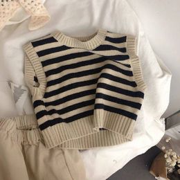 Waistcoat HoneyCherry Children s Striped Jacquard Vest Knitted Baby Sweater Clothes Kids 230329