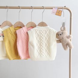 Waistcoat Spring Autumn Baby Girl Cable-knit Vest Sweater Fashion Infant Girl Cotton Knitted Sleeveless Tops Toddler Clothes FY12094 230329