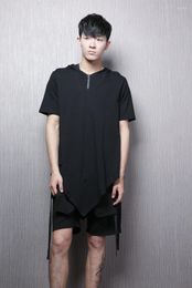 Men's T Shirts Xia Dark Street Personality Zipper Wizard Cloak Mid-length Hooded Collar Casual Short-sleeved T-shirt Male