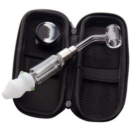 CSYC NC024 Glass Bong Smoking Pipe Bag Set 510 Quartz Banger Nail 45/90 Degree Ceramic Quartz Nails Dabber Tool Silicon Jar Coloured Mouth Spill-Proof Dab Rig Pipes