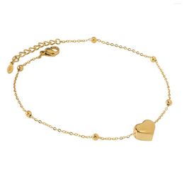 Anklets 1 Piece 316 Stainless Steel Cable Chain For Women Heart Anklet Gold Colour Adjustable Foot Jewellery Accessories 21cm(8 2/8") Long