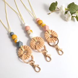 Pendant Necklaces Rainbery BOHO RATTAN LANYARD Floral Teacher Neutral Daisy Flower For Teachers Keyrings Gifts Jewellery