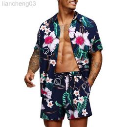 Men's Tracksuits WENYUJH Men Casual Floral Hawaiian Beach Suit Tropical Casual Button Down Short Sleeve 2pcs Suits Men Matching Summer Sets W0329