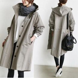 Women's Trench Coats Women Solid Colour Pocket Hooded Windbreaker Long Outerwear clothing Sleeve cloak 230329