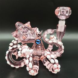 2023 Master Piece Heady Bong Pink Octopus Girly Bongs Glass Dab Rig Hand Craft 14.4mm Male Joint Handmade Craft Bubbler Vivid Animal Banger