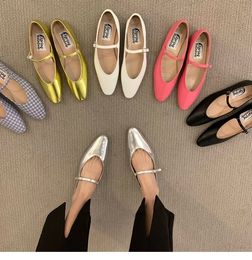 Модельные туфли Sepatu Flat Wanita Musim Panas Gesper Persegi Balet Ujung Lembut Balerina Nyaman Kulit Mary Jane 230329