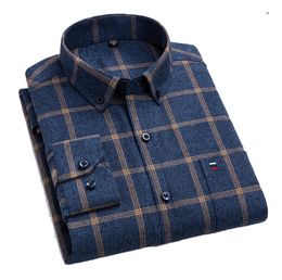 Men's Casual Shirts 100% Cotton 7xl 6xl 5xl Men Shirt Long Sleeve Button Down High Quality Plaid Fashion Casual Dress Business Work Male Shirts 230329