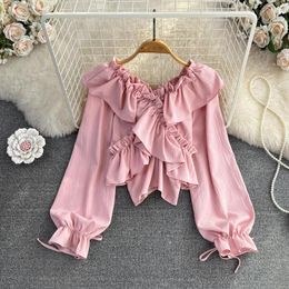 Women's Blouses Spring Design Sense Of French A Shoulder Strapless Ruffle Loose Set Head Niche Tops