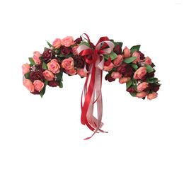 Decorative Flowers Wedding Arch Greenery Leaf Garland Floral Swag Rose Door Wreath For Party Home Window Spring Summer Decoration