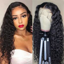Wig Women's Black Mid Split Long Curly Front Lace Chemical Fibre Headwear Small Curly Long Hair230329