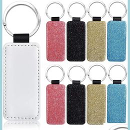 Party Favour Sublimation Blanks Keychain Glitter Pu Leather Heat Transfer Keyring Round Heart Rec Square Can Custom Drop Delivery Hom Dhbmo
