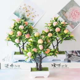 Decorative Flowers Eco-friendly Simulation Bonsai Plastic Realistic Shape Long Life Artificial Peach Tree Easy Care