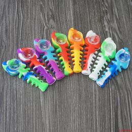 Fish Bone shape silicone hand pipes water bongs oil rig kit dab rig smoking fishbone bubbler tobacco herb pipes with glass DHL
