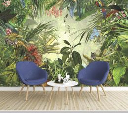 Wallpapers Papel De Parede European Retro Rainforest Plantain Tiger Parrot 3d Wallpaper Living Room Bedroom Home Decor Bar Mural