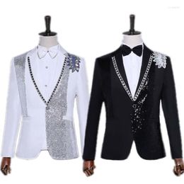 Men's Suits HOO 2023 Men's Sequined Performance Suit Jacket Black And White Stage Host's Dress