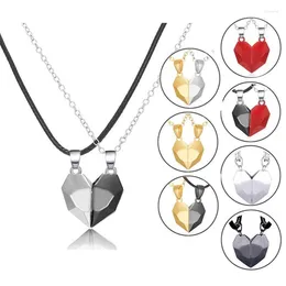 Choker 2PCS/set Love Magnetic Attracts Couple Necklace Friendship Heart Pendant Faceted Charm Valentine's Day Gift Jewellery