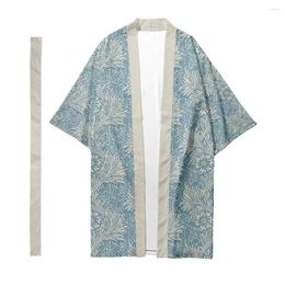 Ethnic Clothing Men's Japanese Traditional Long Kimono Cardigan Women's Plant Floral Pattern Shirt Yukata Jacket