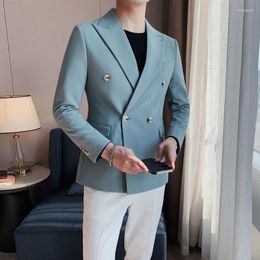 Men's Suits Blazers Fashion 2023 Men's Casual Boutique Business Suit Solid Double Breasted Blazer Formal Bussiness Male R12