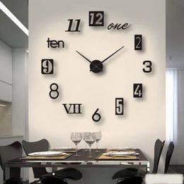 Wall Clocks 3D Roman Numeral Acrylic Mirror Wall Clock Sticker Fashion DIY Quartz Clocks Watch Home Decoration Living Room Stickers 230329
