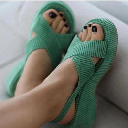 Sandals Women Summer Casual Platform Stretch Fabric Fashion Shoes Elegant Wedges Cross Female Footwear Size 43