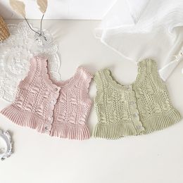 Waistcoat Baby Girls Knitted Vests Spring Korean Style Front and back Vest Sleeveless Cardigan Toddlers Kids Waistcoats Hollow Sweater 230329