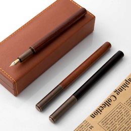 Gift Fountain Pens Retro Metal Fountain Pen 0.5mm Vintage Wooden Writing Pens For Students Art Calligraphy Pens Business Gifts Stationery Supplies