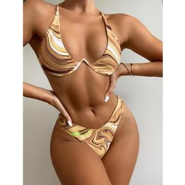 Women's Swimwear Sexy Underwired V-Bar Bikini Push Up Women 2023 Print Swimsuit Female Two Pieces Set Bathing Suits Swim LadyWomen's