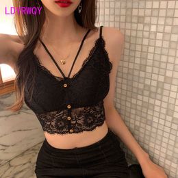 Women's Tanks Camis French style no steel ring thin sexy gathering lace beautiful back bra with vest camiole Tanks P230328