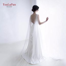 Wraps & Jackets YouLaPan G33 Wedding Cape Bridal Shaw Double-shoulder Plain Shawl Simple Church Tail Long Soft Yarn Cloak Shrug